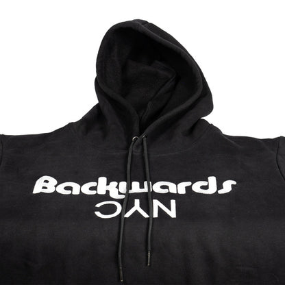 A BackwardsNYC Ultimate Comfort and Style: Premium Fabric Hoodie for Men/Women. White on Black, Center Chest