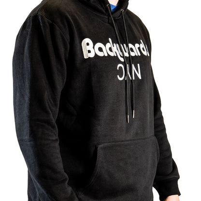 A BackwardsNYC Ultimate Comfort and Style: Premium Fabric Hoodie for Men/Women. White on Black, Center Chest